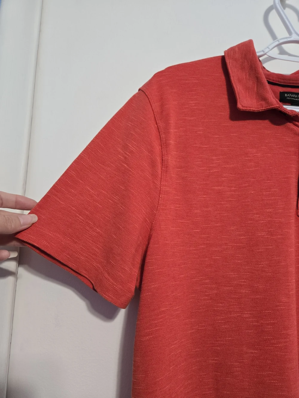 Banana Republic Mens Large Performance Pique Polo Shirt Coral Red Pocket